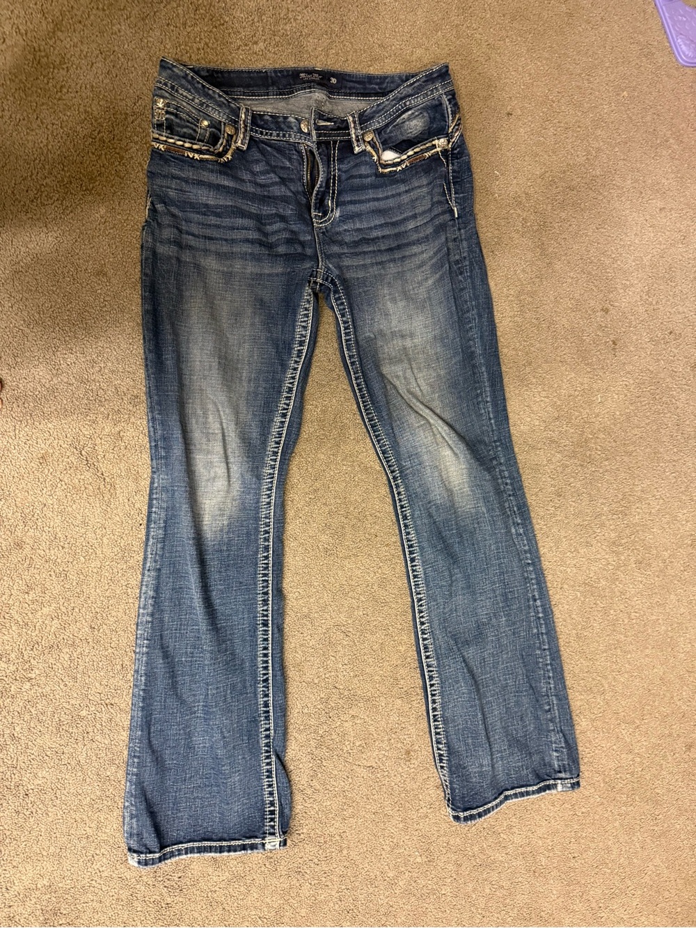 Miss Me Women's Blue Bootcut Jeans with Faded Whiskering